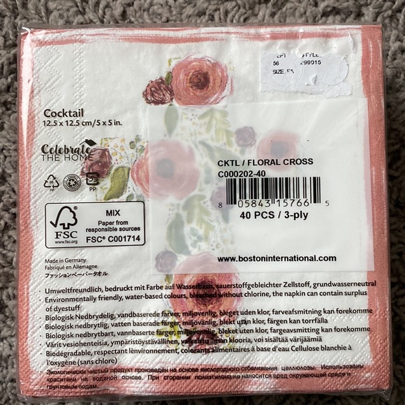 Celebrate The Home Cocktail Beverage Paper Napkins, Floral Cross - Picture 5 of 6